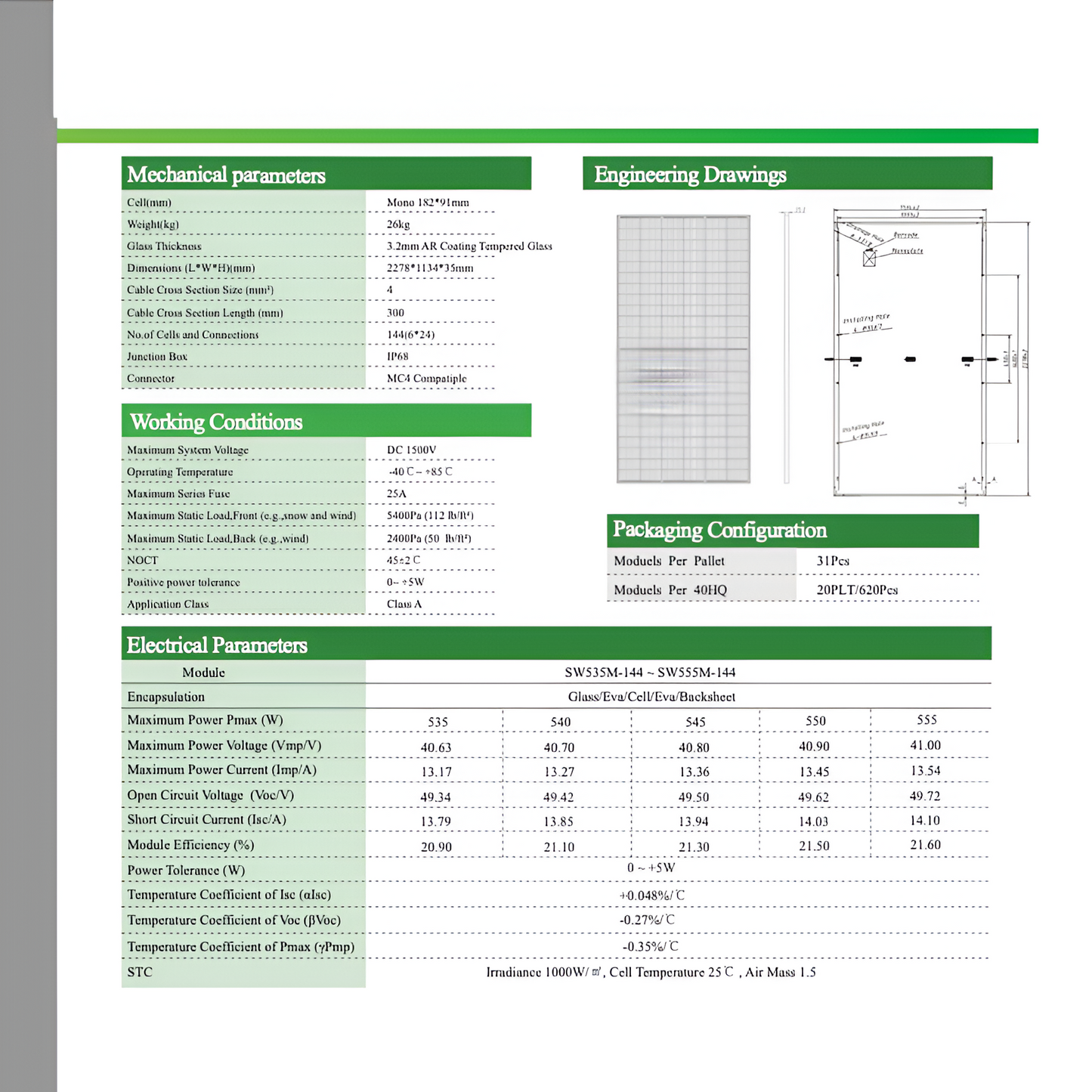 550W PERC P Type Mono Solar Panel Single Glass